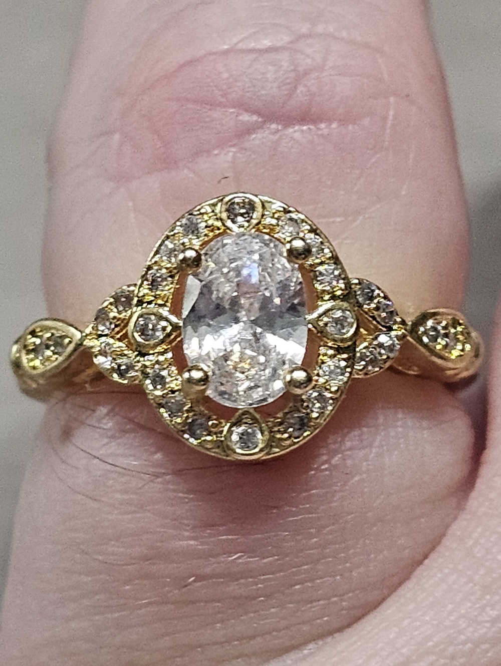Vintage Oval Halo Ring Gold Plated 925 Sterling Silver SZ 5 US